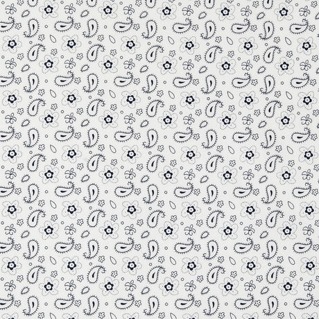 White/Navy Paisley Combed Cotton Sateen