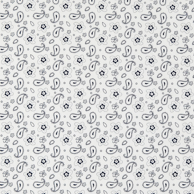 White/Navy Paisley Combed Cotton Sateen