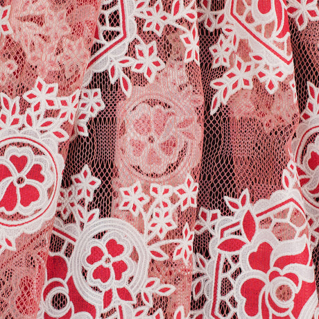 Famous NYC Designer Poppy/Oyster Floral Lace on Geometric Mesh