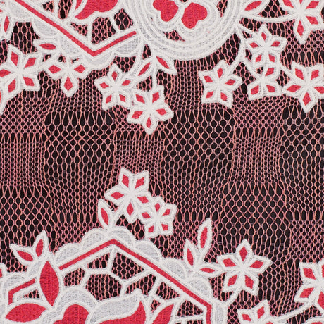 Famous NYC Designer Poppy/Oyster Floral Lace on Geometric Mesh