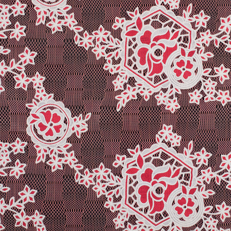 Famous NYC Designer Poppy/Oyster Floral Lace on Geometric Mesh