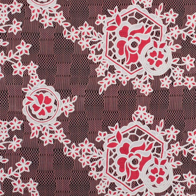 Famous NYC Designer Poppy/Oyster Floral Lace on Geometric Mesh