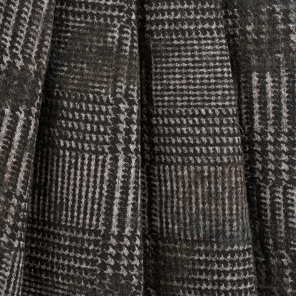 Black/Gray Glen Plaid Wool Knit w/ Fleece Backing