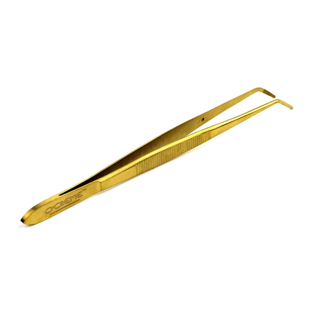 O'Creme Stainless Steel Gold Curved Fine Tip Tweezers, 6.25"