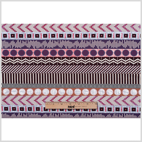 French Metallic Red/Beige Striped Geometric Jacquard