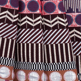 French Metallic Red/Beige Striped Geometric Jacquard