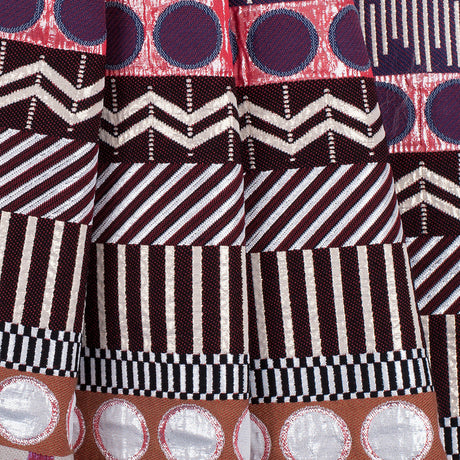 French Metallic Red/Beige Striped Geometric Jacquard