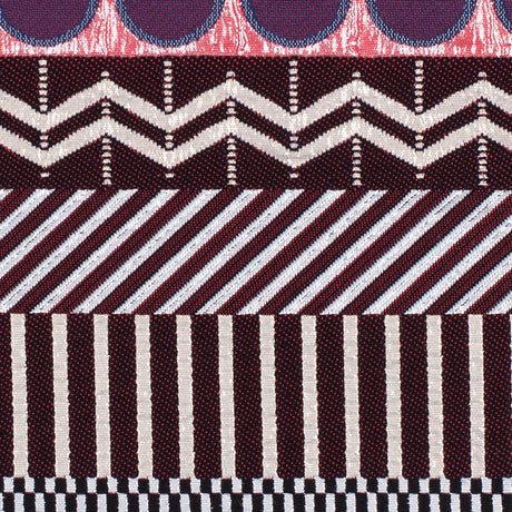 French Metallic Red/Beige Striped Geometric Jacquard