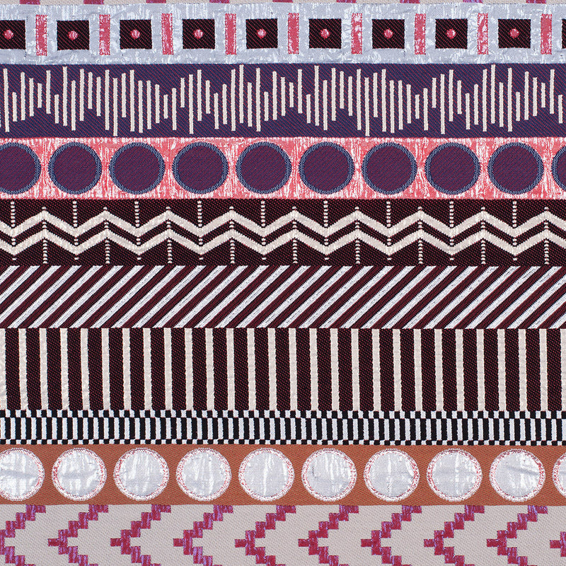 French Metallic Red/Beige Striped Geometric Jacquard