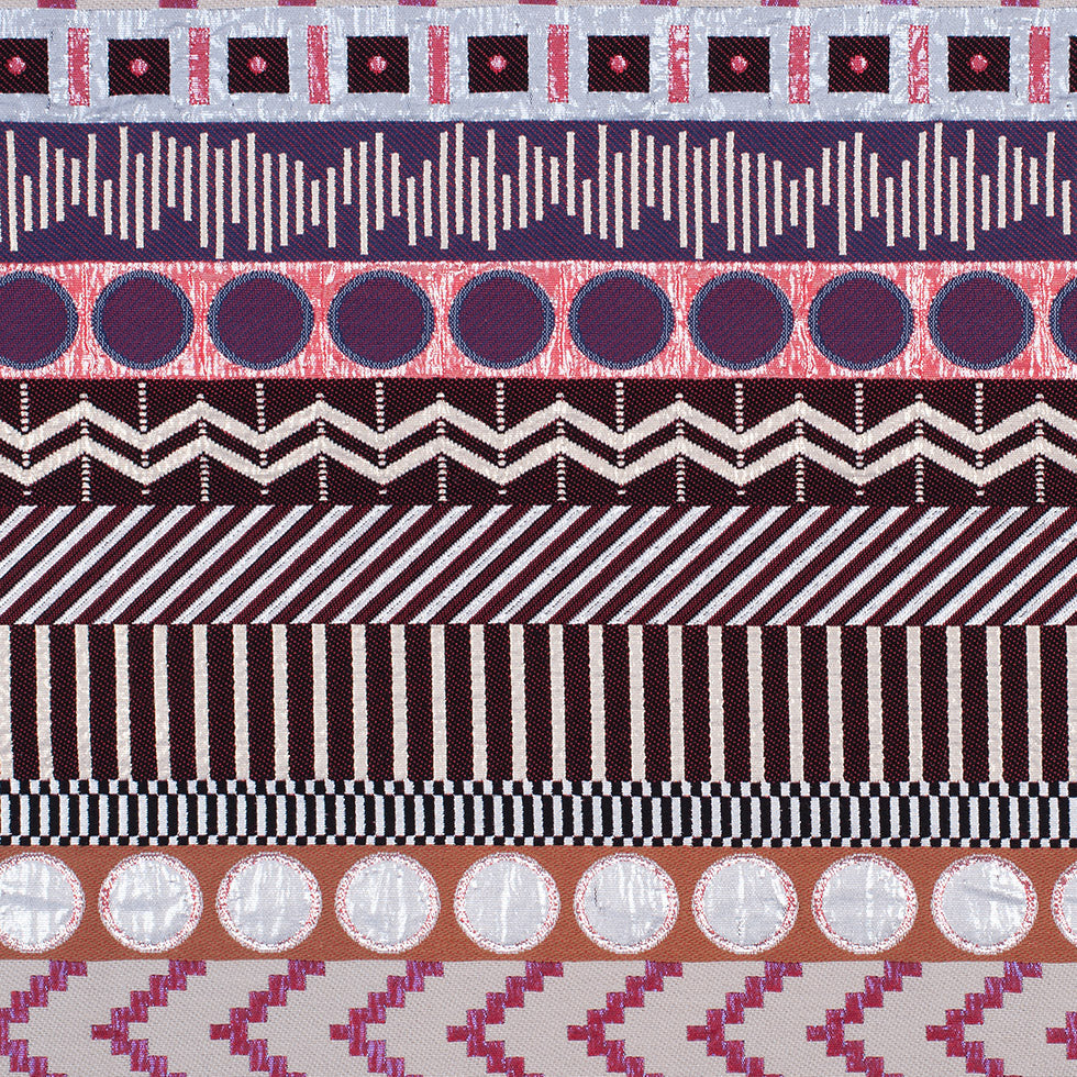 French Metallic Red/Beige Striped Geometric Jacquard
