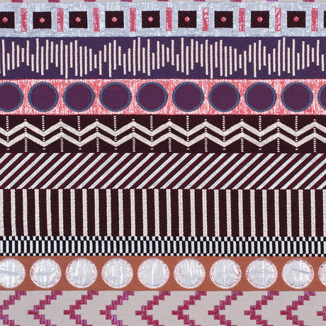 French Metallic Red/Beige Striped Geometric Jacquard