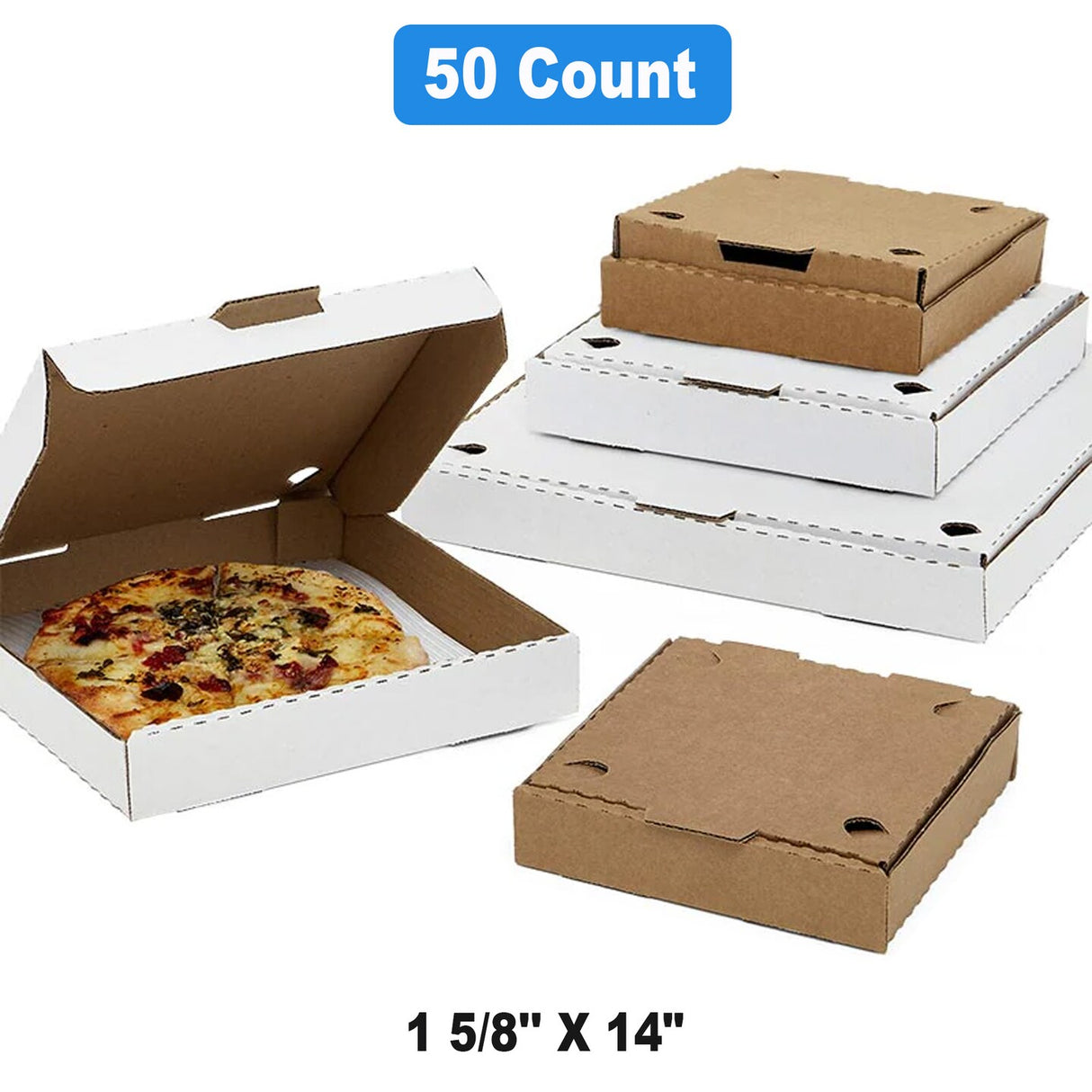 Sturdy White Pizza Boxes 14" x14"x 1.625"