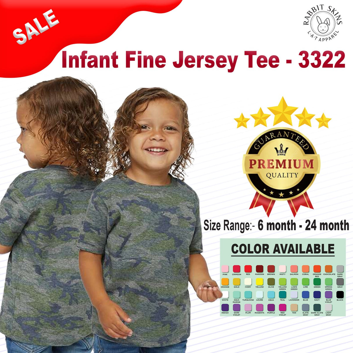 RADYAN® Infant Fine Jersey Crew Neck Short Sleeve Tee - 3322