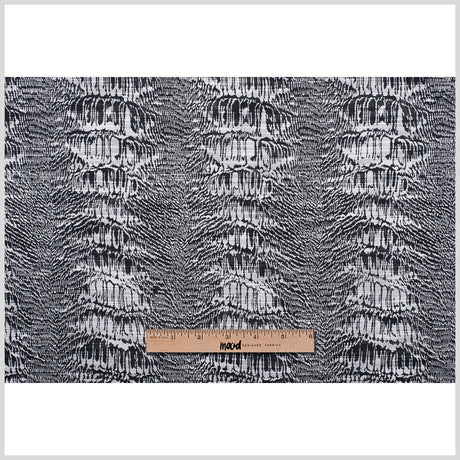 White/Black Abstract Stripes Slubbed Cotton-Poly Woven