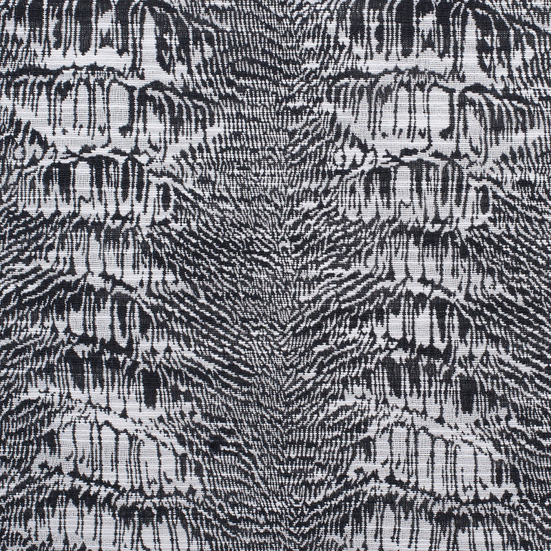 White/Black Abstract Stripes Slubbed Cotton-Poly Woven