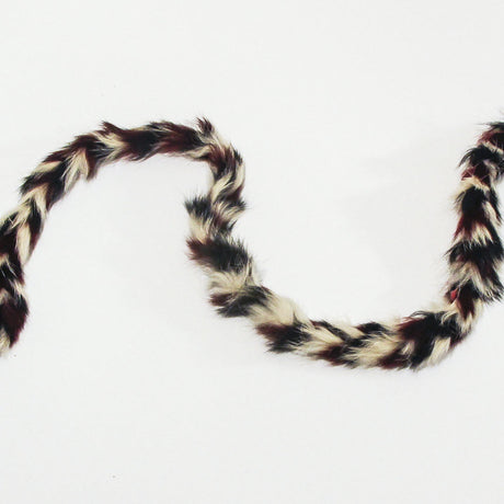 Braided Red Black and Ivory Rabbit Fur Trim - 1"