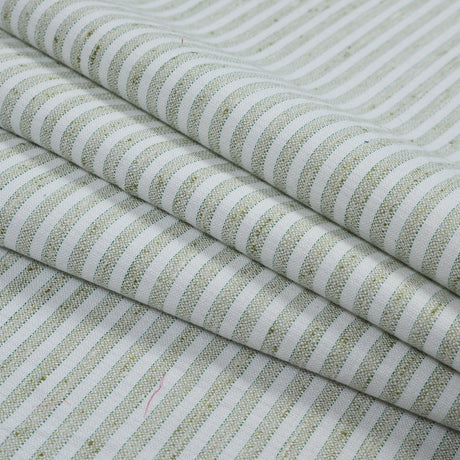 Green and White Bengal Striped Cotton Tweed