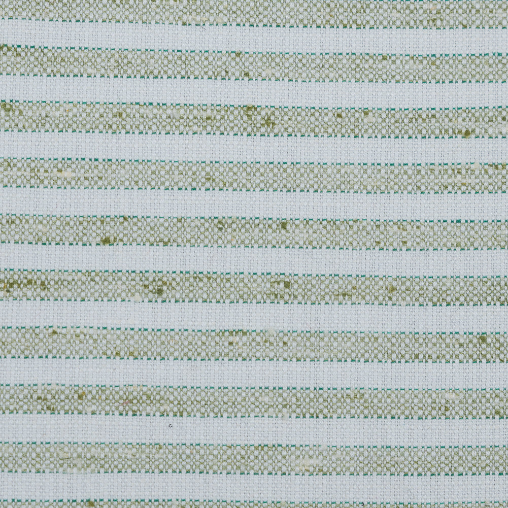Green and White Bengal Striped Cotton Tweed