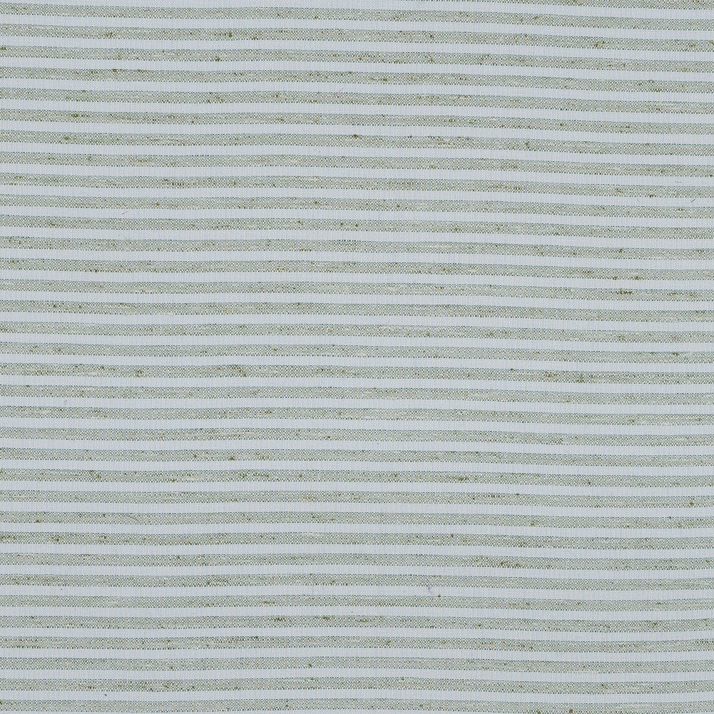 Green and White Bengal Striped Cotton Tweed
