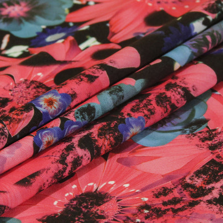 Pink/Green Collaged Floral Digitally Printed Stretch Neoprene/Scuba Knit