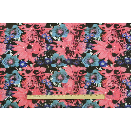 Pink/Green Collaged Floral Digitally Printed Stretch Neoprene/Scuba Knit