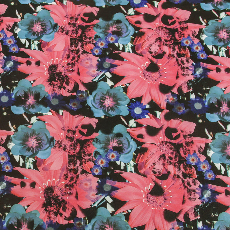 Pink/Green Collaged Floral Digitally Printed Stretch Neoprene/Scuba Knit