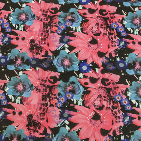 Pink/Green Collaged Floral Digitally Printed Stretch Neoprene/Scuba Knit