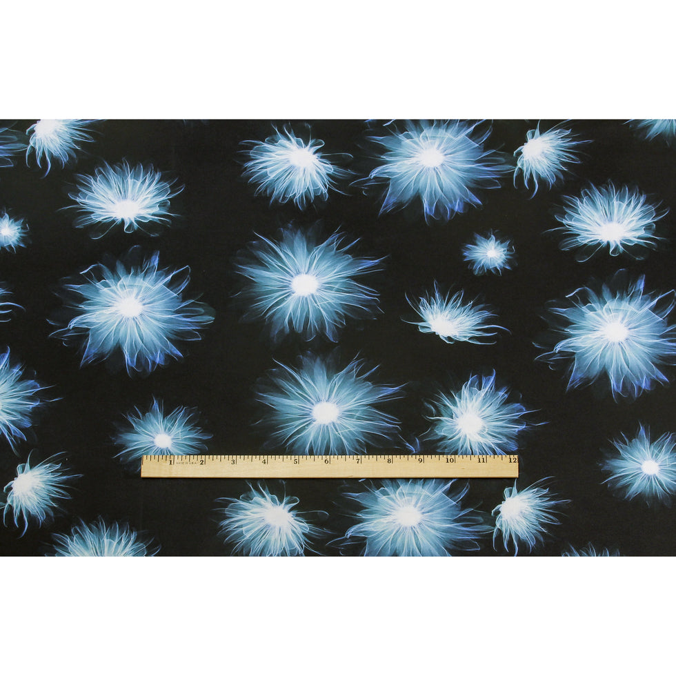 Blue/Black X-Ray Floral Digitally Printed Stretch Neoprene/Scuba Knit