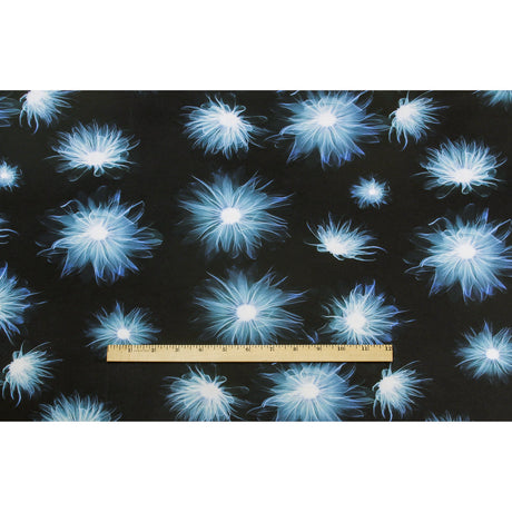 Blue/Black X-Ray Floral Digitally Printed Stretch Neoprene/Scuba Knit