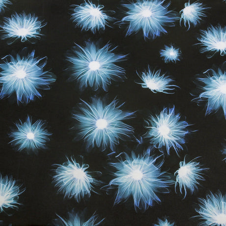 Blue/Black X-Ray Floral Digitally Printed Stretch Neoprene/Scuba Knit