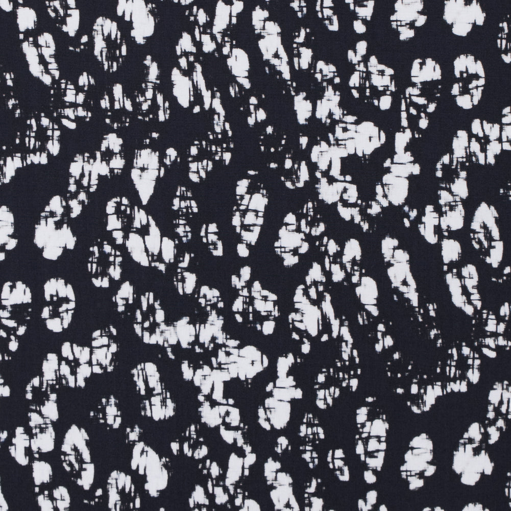 Midnight Blue and White Abstract Cotton Woven