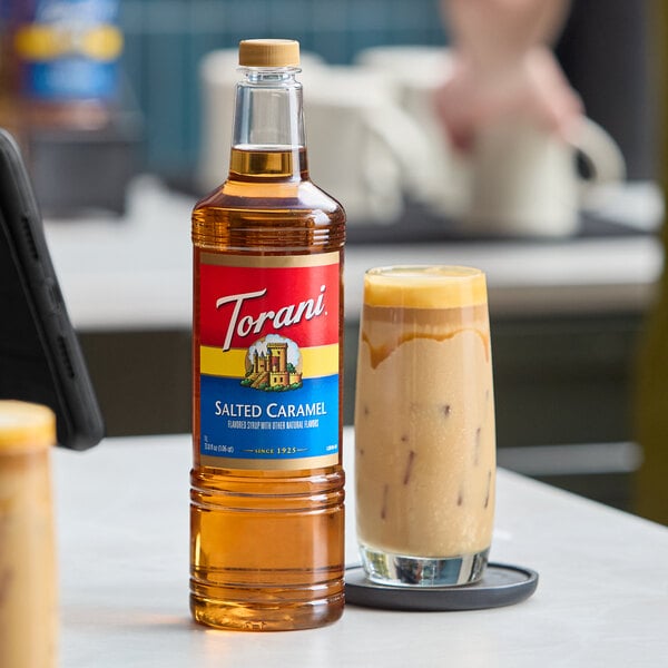 Torani Salted Caramel Flavoring Syrup Plastic Bottle 1 Liter - 6/Case