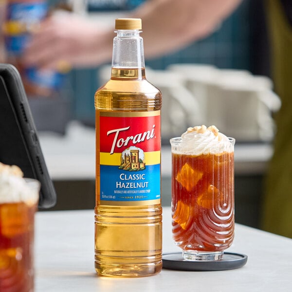 Torani Classic Hazelnut Flavoring Syrup Plastic Bottle 1 Liter - 6/Case