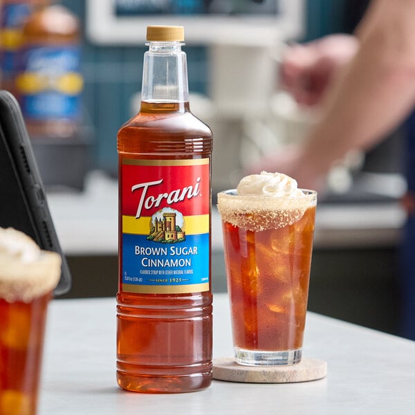 Torani Brown Sugar Cinnamon Flavoring Syrup Plastic Bottle 1 Liter - 6/Case