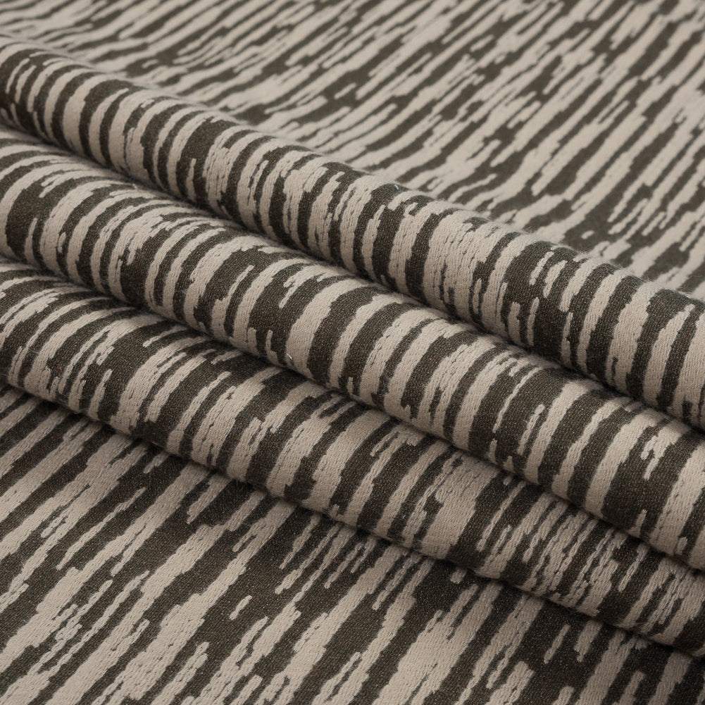 Beige and Olive Striated Wool Jacquard