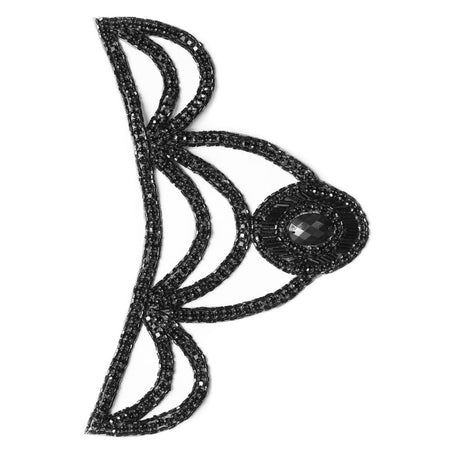 Black Beaded Rhinestone Applique - 8.25"