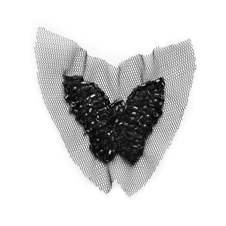 Small Black Beaded Butterfly Applique - 1.375" x 1.75"