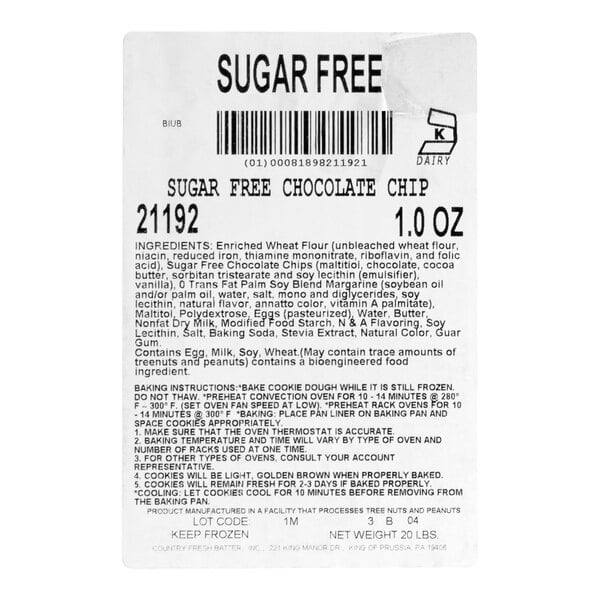 Hope's Cookies Sugar-Free Chocolate Chip Cookie Dough 1 oz. - 320/Case