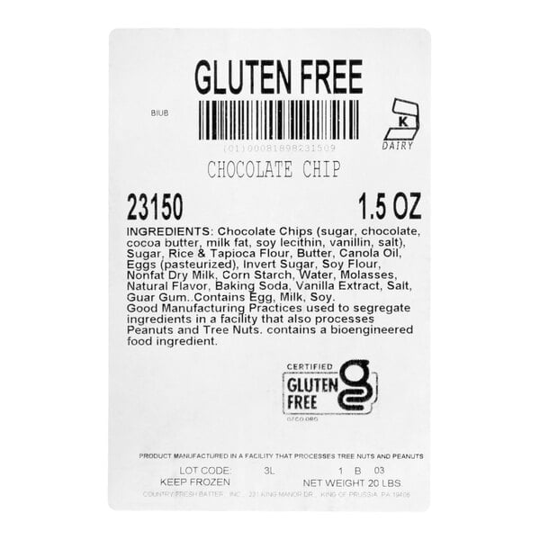 Hope's Cookies Gluten-Free Chocolate Chip Cookie Dough 1.5 oz. - 213/Case