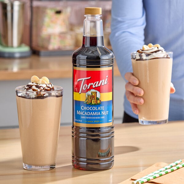 Torani Chocolate Macadamia Nut Flavoring Syrup Plastic Bottle 1 Liter - 6/Case