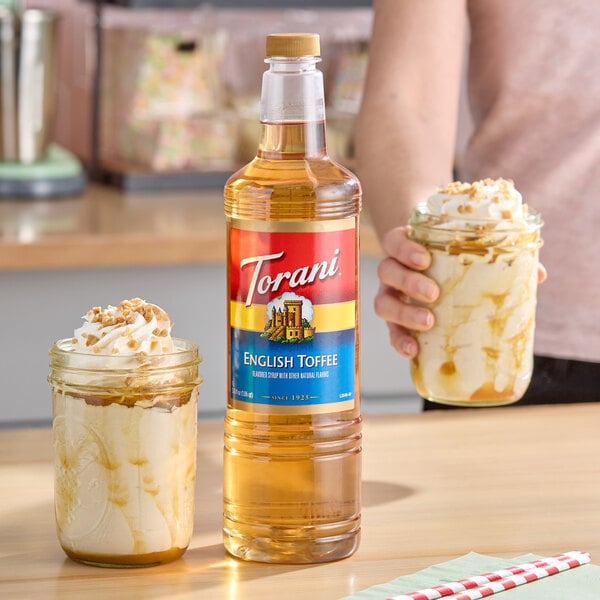 Torani English Toffee Flavoring Syrup Plastic Bottle 1 Liter - 6/Case