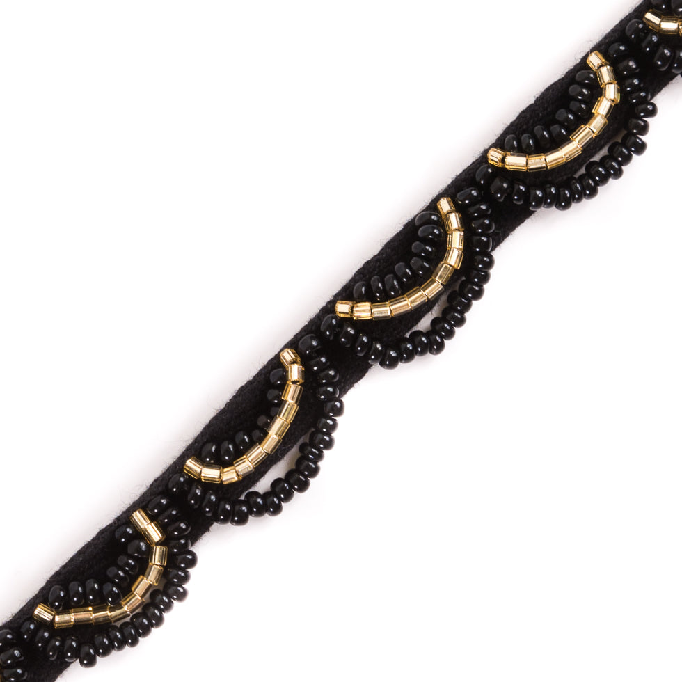 Black and Gold Beaded Scalloped Trim - 0.5"
