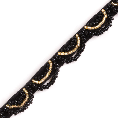 Black and Gold Beaded Scalloped Trim - 0.5"