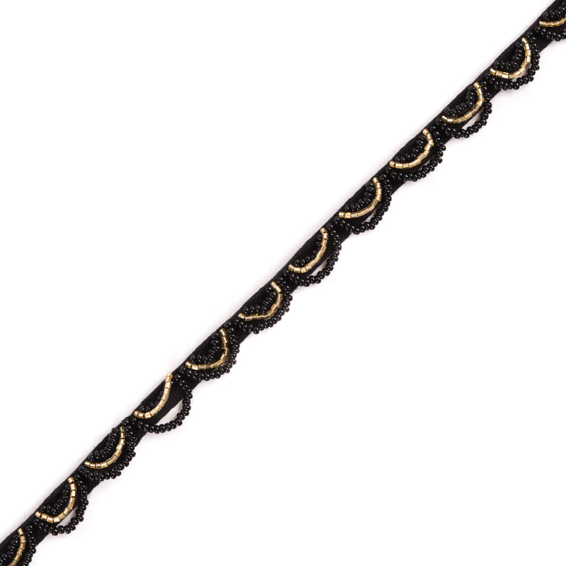 Black and Gold Beaded Scalloped Trim - 0.5"