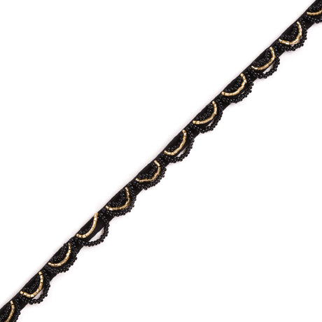 Black and Gold Beaded Scalloped Trim - 0.5"