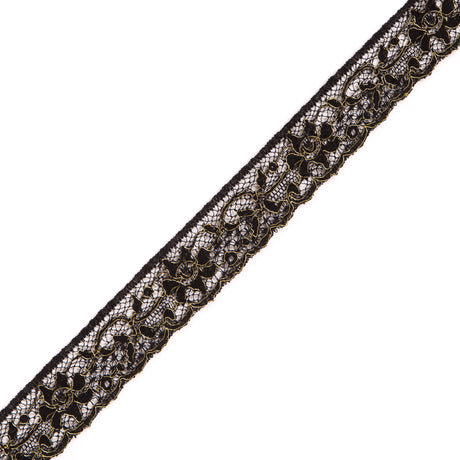Black and Gold Corded Lace Trimming - 1"