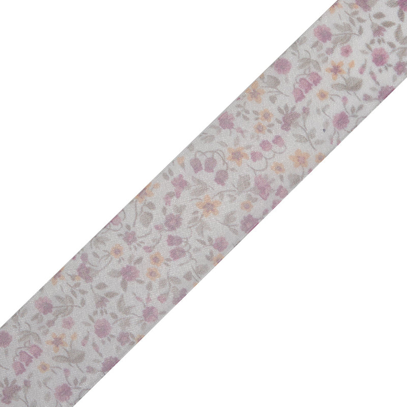 Pink Floral Printed Sheer Ribbon - 1.5"
