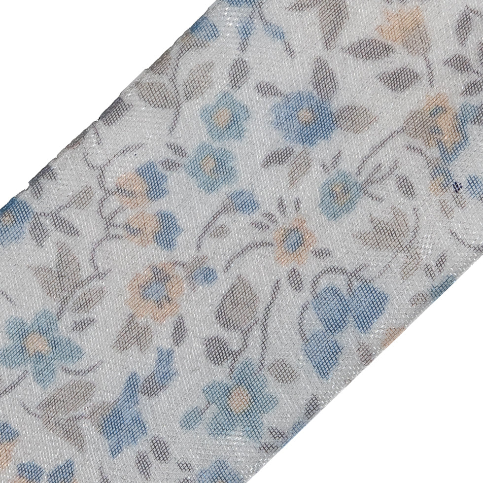 Blue Floral Printed Sheer Ribbon - 1.5"