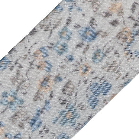 Blue Floral Printed Sheer Ribbon - 1.5"