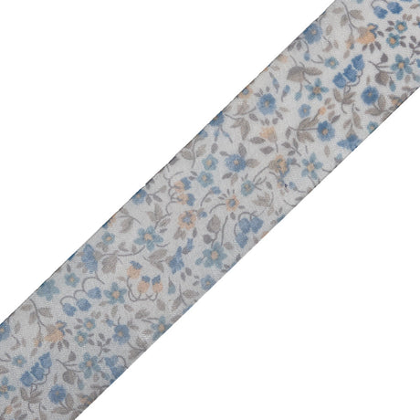 Blue Floral Printed Sheer Ribbon - 1.5"